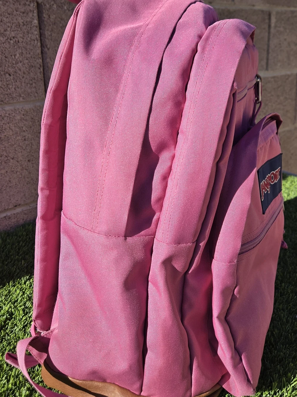 Jansport Rose Pink Travel Backpack with Brown Trim